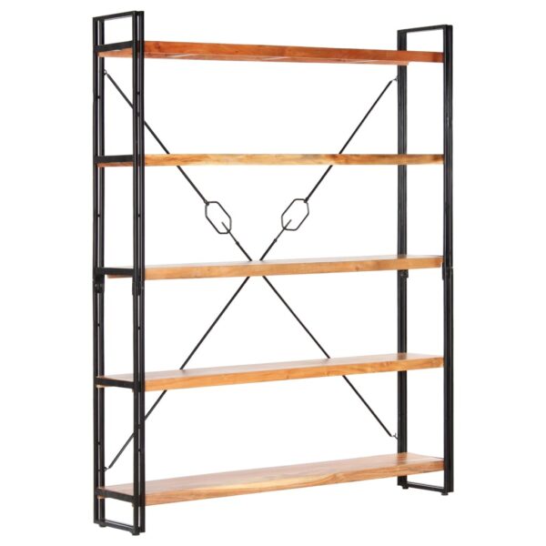 Solid Acacia Wood Bookcase Industrial  Five-Tier Storage Display Shelf