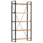 Solid Acacia Wood Industrial  5-Tier Bookshelf Storage Display Unit