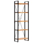 Solid Acacia Wood Industrial  Bookcase with 5 Shelves for Storage Display