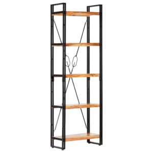 Solid Acacia Wood Industrial  Bookcase with 5 Shelves for Storage Display