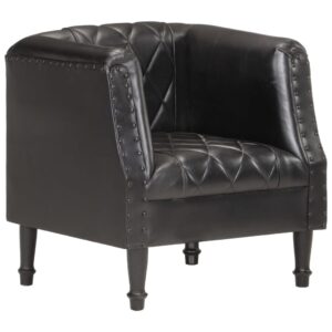 Tub Chair Black Real Goat Leather