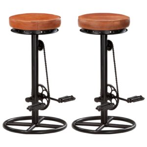 Industrial Leather Bar Stools with Bicycle Pedal Footrests - Set of Two  Black/Brown