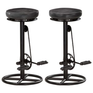 Industrial Chic Goat Leather Bar Stools with Bicycle Pedal Footrests - Set of Two