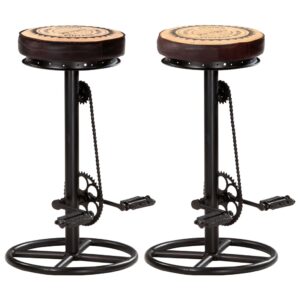 Set of 2 Industrial Leather Bar Stools with Bicycle Pedal Footrests Canvas Seat