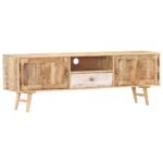 Solid Mango Wood TV Cabinet Spacious Storage Modern Entertainment Center Organizer