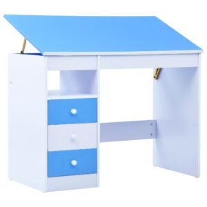 Kids Tiltable Study Desk with Drawers Shelf Adjustable Art Table Blue White