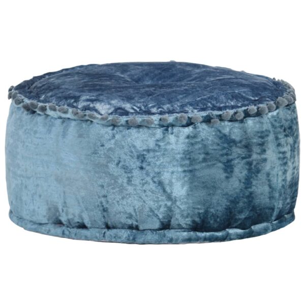 Chic Blue Velvet Pouffe Ottoman Footrest Round Plush Fiber Filled Home Decor