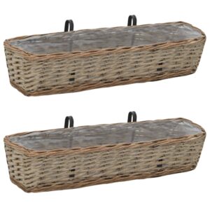 Wicker Balcony Planter Set Rustic PE Lined Outdoor Railing Herb Flower Pots