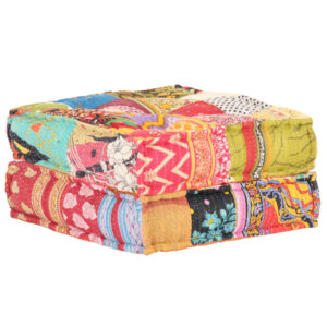 Exotic Multicolour Patchwork Fabric Pouffe Soft Comfortable Versatile Footrest