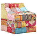 Multicolour Fabric Pouffe Convertible Sofa Bed Chair Patchwork Design Versatile