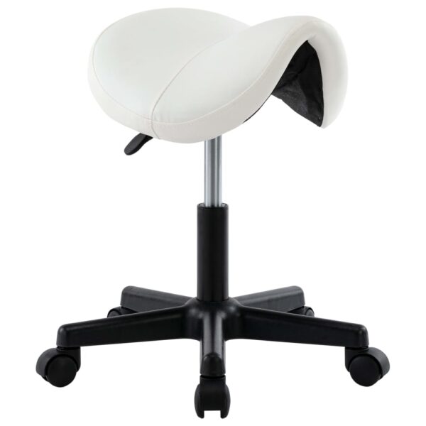 Adjustable Swivel Work Stool White Faux Leather Saddle Seat with Wheels