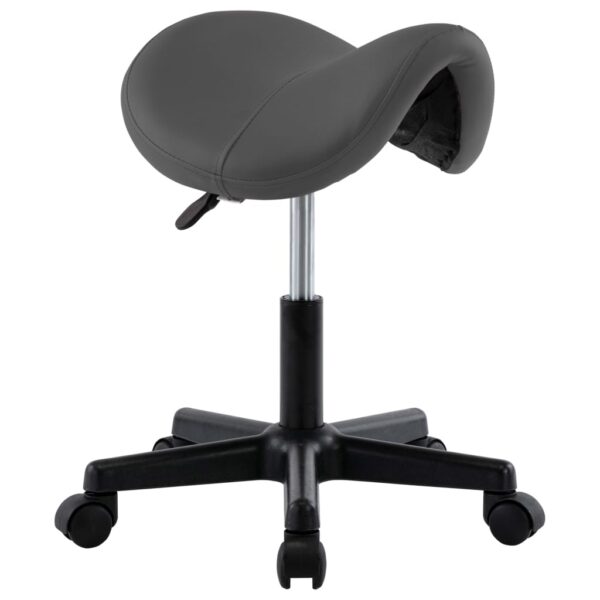 Adjustable Swivel Work Stool Grey Faux Leather Saddle Shape with Wheels