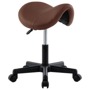 Adjustable Swivel Work Stool Faux Leather Saddle Seat Ergonomic Brown Chair