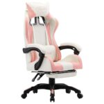 Luxury Pink White Faux Leather Racing Chair Reclining Swivel with Footrest