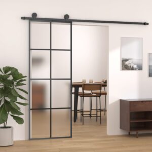 Aluminium Sliding Door ESG Safety Glass Black Powder-Coated Anti-Rust Space-Saving