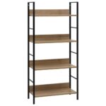 Chic Oak Black Engineered Wood Bookcase Display Storage Shelf Organizer Stand