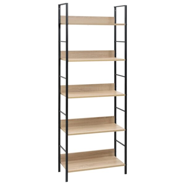 Chic Oak Black Engineered Wood Bookcase Display Storage Organizer with 5 Shelves