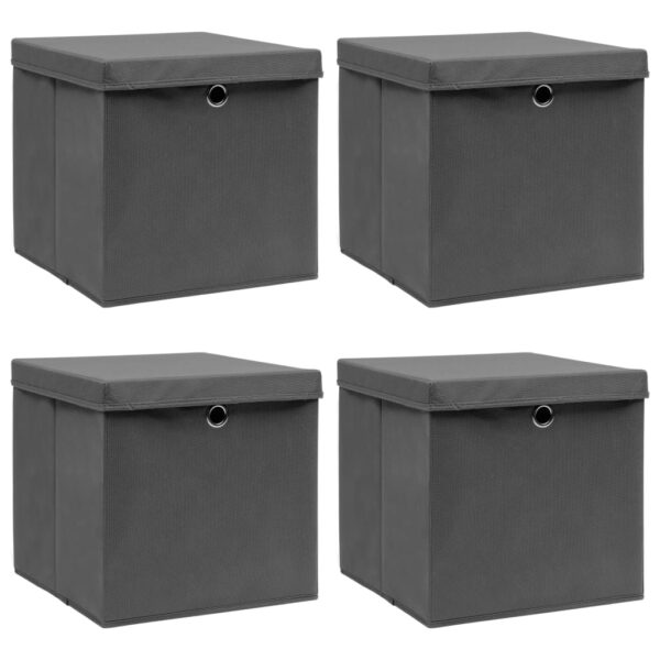 Foldable Grey Fabric Storage Boxes with Lids Set of Four Home Organizer Cubes