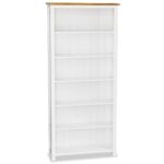 Chic Two-Tone Solid Wood Oak Bookcase Elegant White Finish with Six Shelves