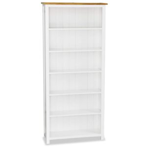 Chic Two-Tone Solid Wood Oak Bookcase Elegant White Finish with Six Shelves