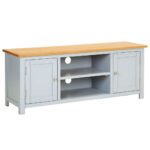 Elegant Two-Tone Wooden TV Stand Solid Oak Top Media Console with Storage