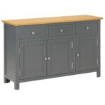 Rustic Solid Oak Wood Sideboard Storage Cabinet with Drawers & Shelves Dark Grey