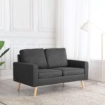 Comfortable Modern Two-Seater Sofa Dark Grey Fabric Upholstered Wooden Frame