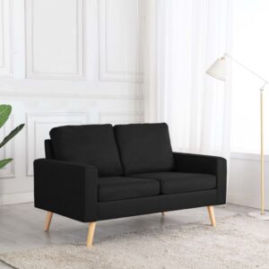 Comfortable Modern Two-Seater Sofa Black Fabric Upholstered Pine Frame