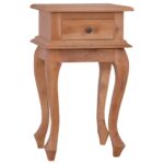 Vintage Solid Mahogany Wood Bedside Table with Drawer Handmade Natural Finish