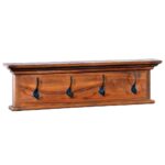 Rustic Solid Teak Wood Wall Coat Rack with Shelf - Decorative Hooks Organizer