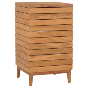 Solid Teak Wood Laundry Basket Slatted Design Natural Finish with Lid Storage