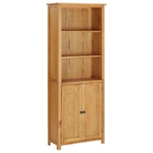 Solid Oak Wood Vintage-Inspired Bookcase with Doors Elegant Storage Organizer