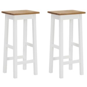 Set of Two Solid Oak Wood Bar Stools with Acacia Legs and Footrests - Natural Finish