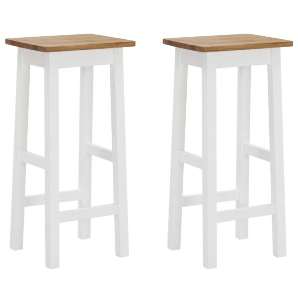 Set of Two Solid Oak Wood Bar Stools with Acacia Legs and Footrests - Natural Finish