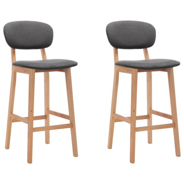 Set of Two Modern Dark Grey Fabric Bar Chairs with Beech Wood Legs and Footrest