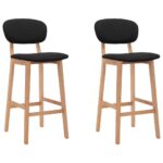 Modern Black Fabric Bar Chairs Set of 2 Comfortable with Footrest Home Cafe Office