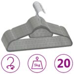 Velvet Hangers Set Anti-Slip Clothes Storage Organizers Rotatable Hooks Gray