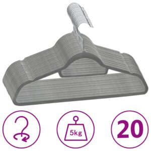 Velvet Hangers Set Anti-Slip Clothes Storage Organizers Rotatable Hooks Gray