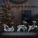 Outdoor Christmas LED Reindeer Sleigh Decoration Silver Mesh Lighted Holiday Decor