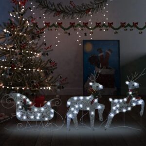 Outdoor Christmas LED Reindeer Sleigh Decoration Silver Mesh Lighted Holiday Decor