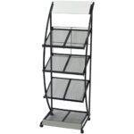 Modern Black White Magazine Rack Display Stand with Wheels for A4 Storage