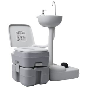 Portable Camping Toilet Flushable & Outdoor Handwash Station Sink Set Grey