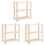 Solid Pine Wood Storage Shelf Rack Organizer for Home Garage Office - Set of 3