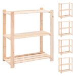 3-Tier Storage Racks 5 pcs 80x38x90 cm Solid Wood Pine 150 kg