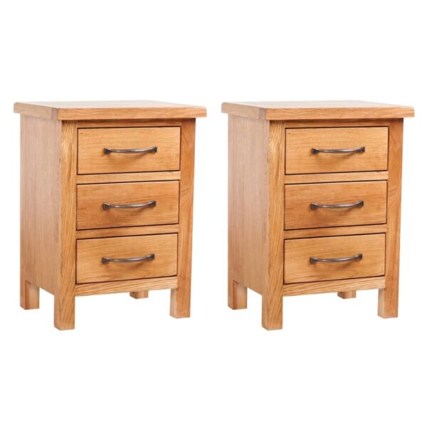 Solid Oak Wood Nightstands Set Rustic Bedside Tables with Drawers Bedroom Storage