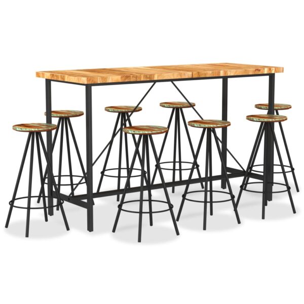 9 Piece Bar Set Solid Acacia Wood and Solid Reclaimed Wood