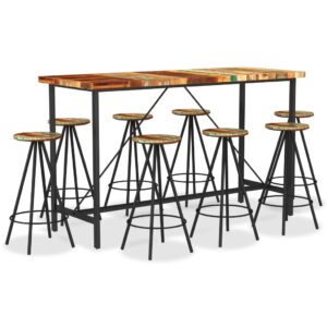 9 Piece Bar Set Solid Reclaimed Wood