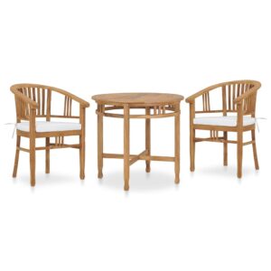 3 Piece Garden Dining Set with Cushions Solid Teak Wood