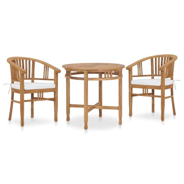 3 Piece Garden Dining Set with Cushions Solid Teak Wood