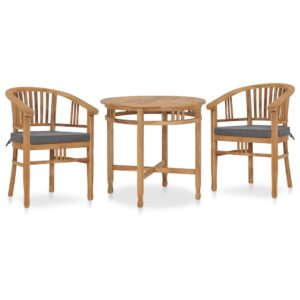 3 Piece Garden Dining Set with Cushions Solid Teak Wood